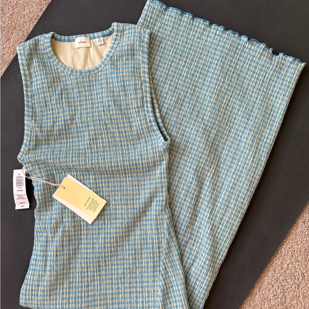 Aritzia Wilfred Blue Sheath Verona Midi Dress Sleeveless Crew Neck